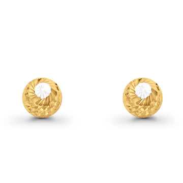 Diamond Cut Two Tone 14K Gold 8mm Half Ball Earrings With Push Back 1.2gm